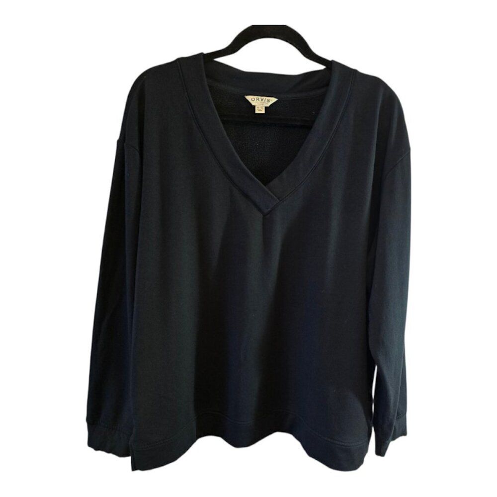ORVIS BLACK PULLOVER SWEATER MODAL SIZE XL VNECK VERY SOFT RELAXED